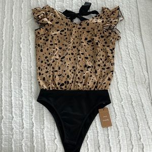 Animal Print Bodysuit with butterfly sleeves